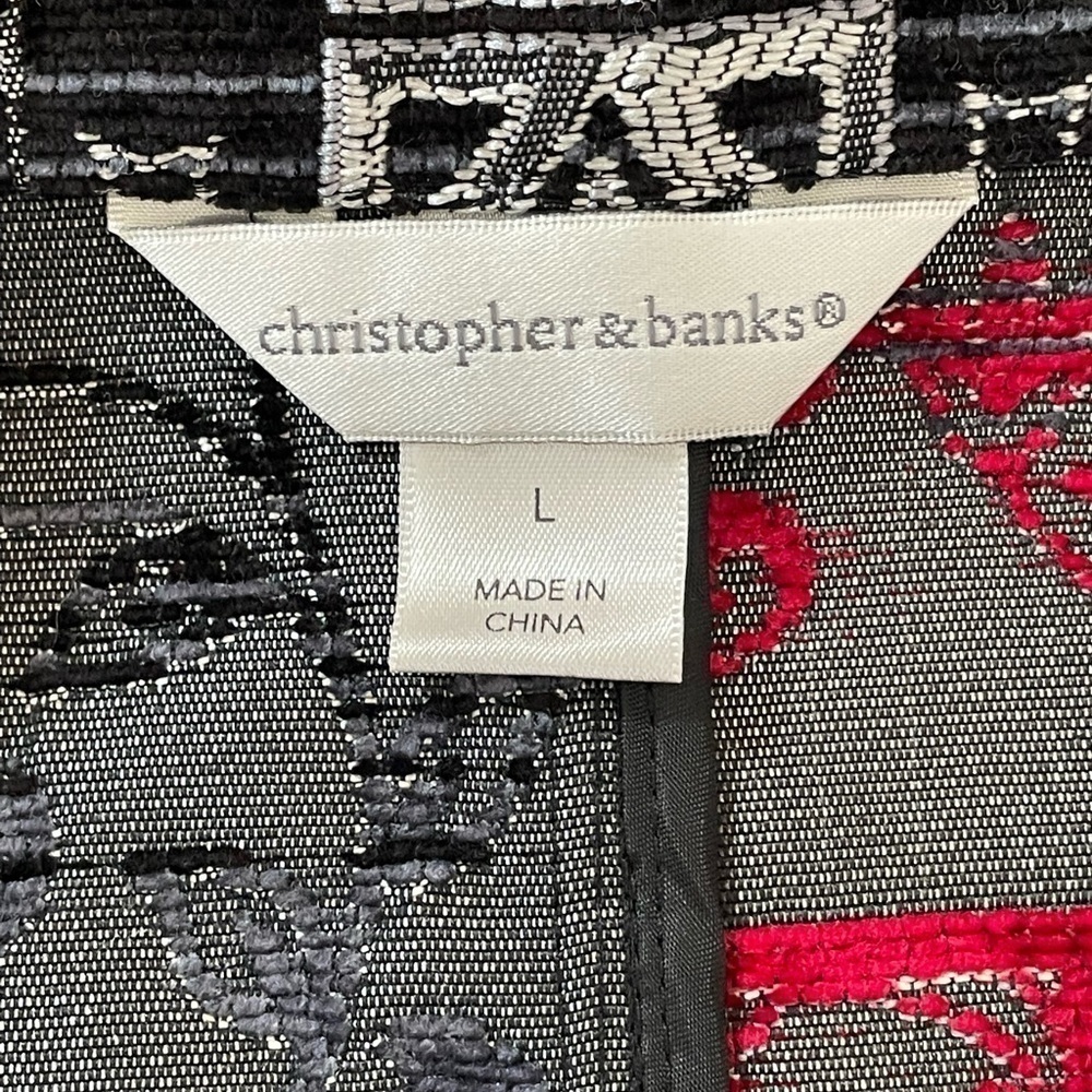 Christopher & Banks Zip Tapestry Blazer Red/Gray/Black Mandarin Collar Large - Picture 10 of 10